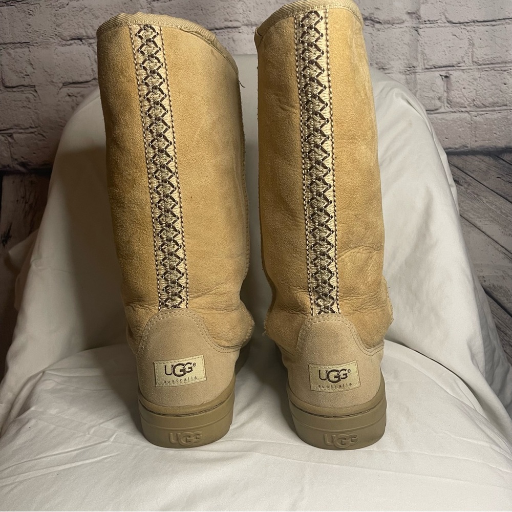 UGG tall embroidered boots - band down the back, women's size 7, beige